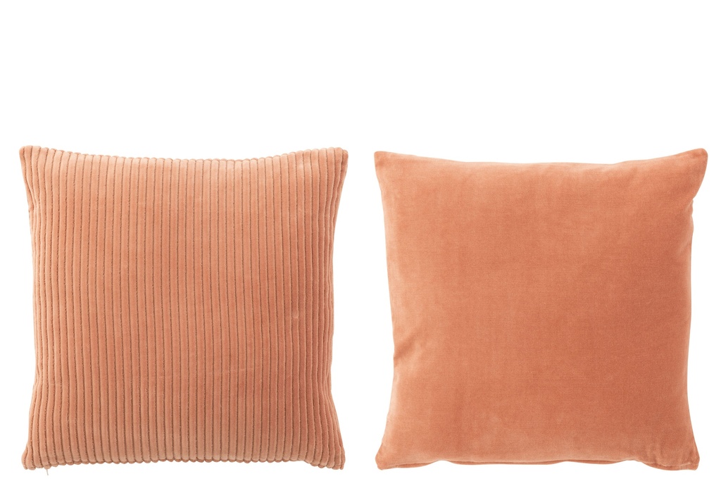 Coussin carré en velours coton rose