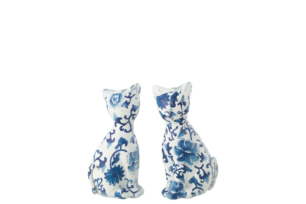 Motifs de chat en polyrésine bleu/blanc petit