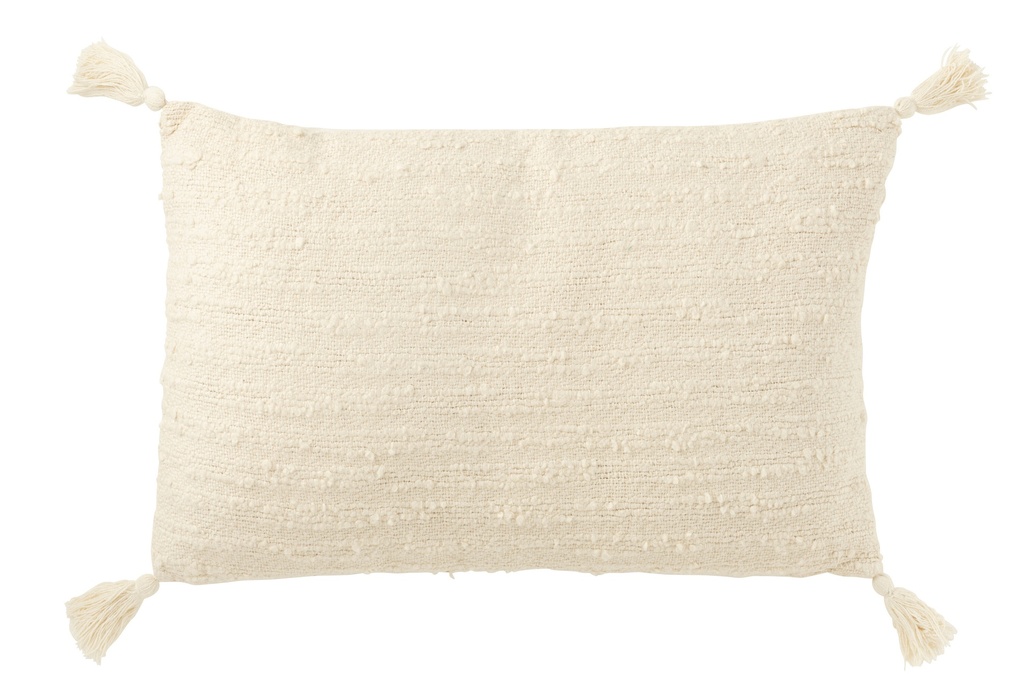 Coussin Rectangle+Pompons Coton Crème