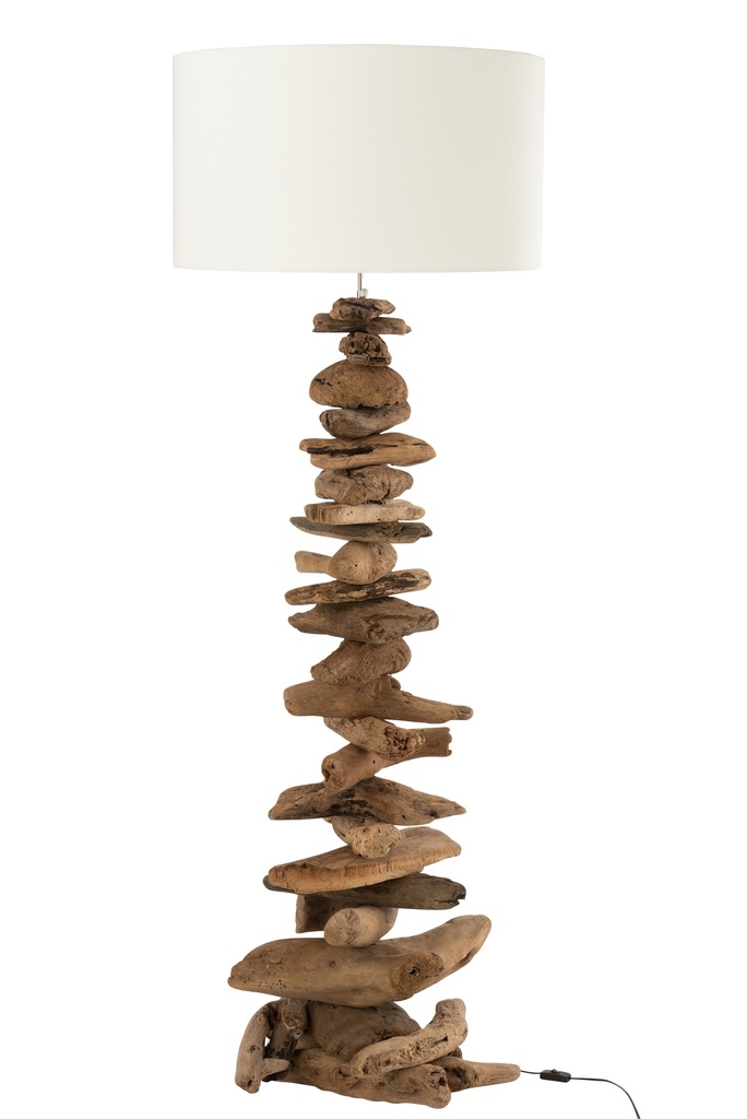 Lampe + abat-jour en bois flotté naturel/blanc grand format