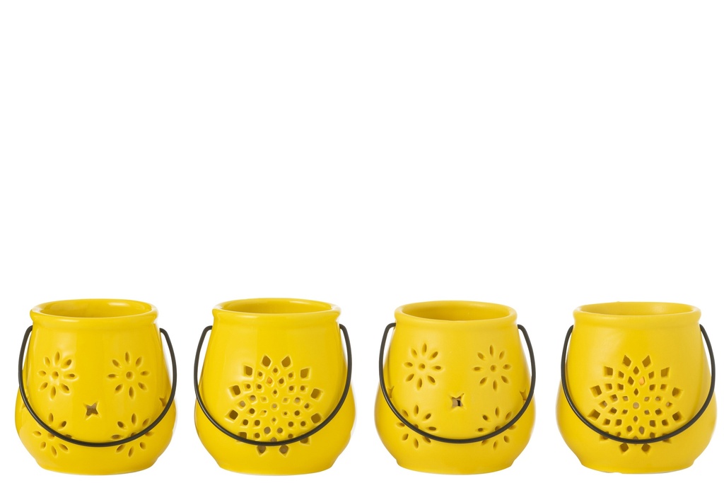 Photophore Seau Motifs Porcelaine Jaune