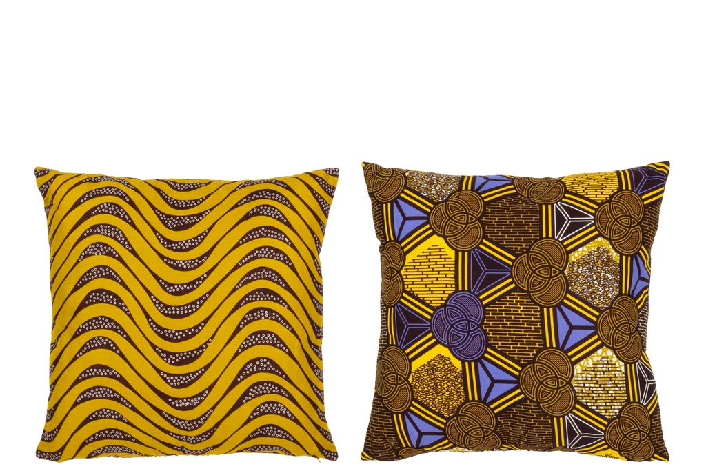 Coussin Motif Courbes/Rondes Mélange de Tissus