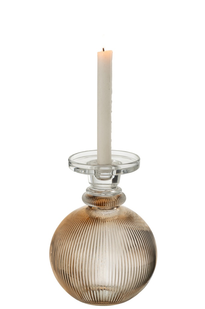 Bougeoir/Vase Malik Rond Verre Taupe/Transparent