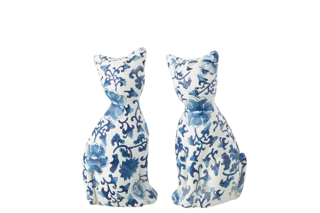 Motifs de chat en polyrésine bleu/blanc, grand