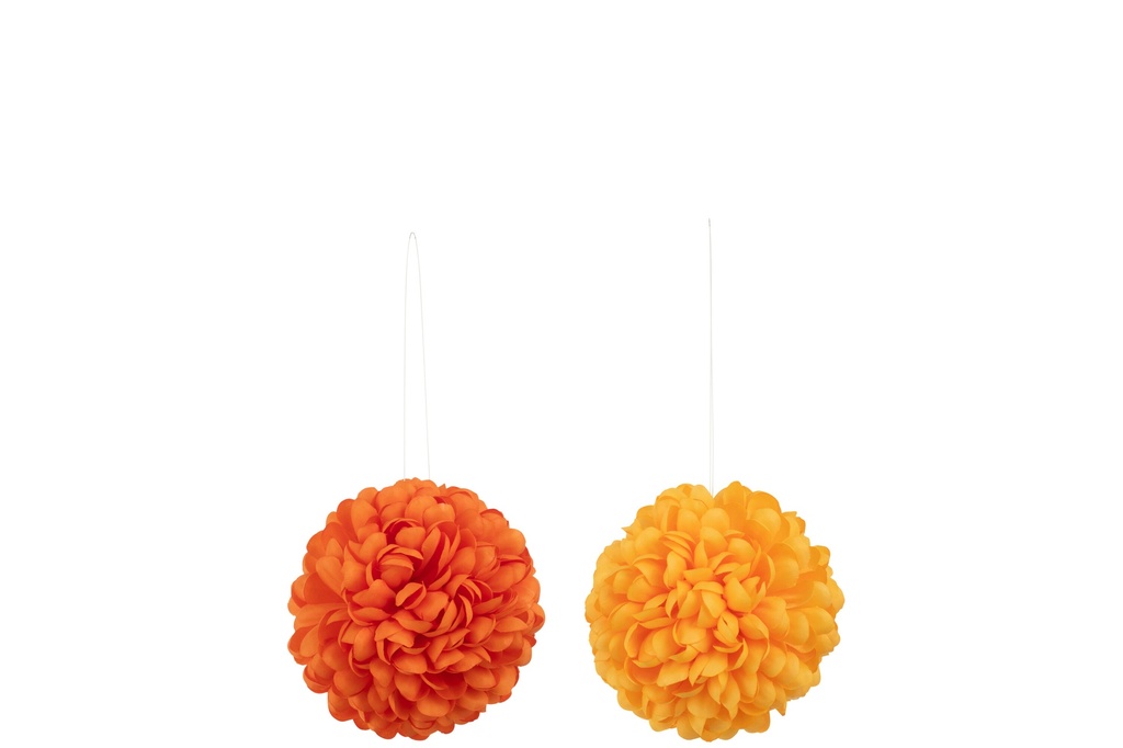 Boule de fleurs artificielles de 16 cm de diamètre, jaune/orange