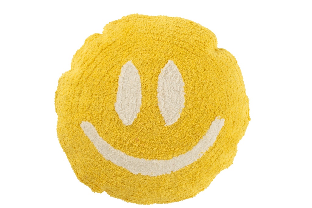 Coussin Smiley Tufté Coton Jaune/Blanc