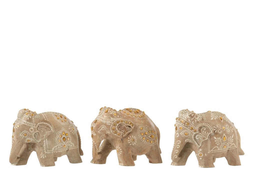 Perles éléphant en bois de manguier naturel/blanc