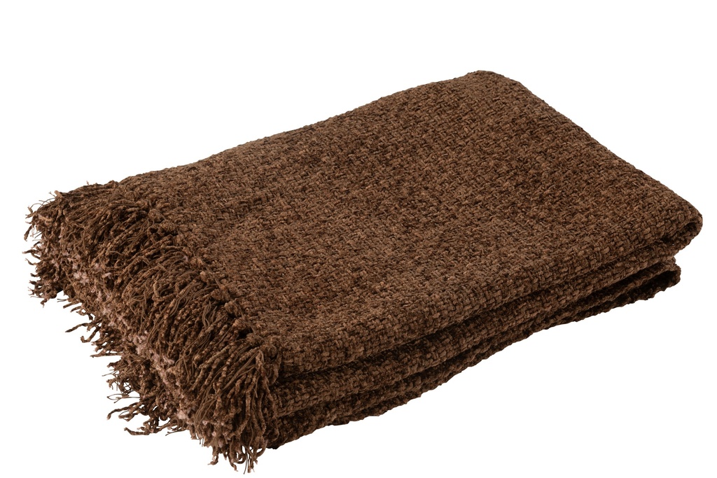 Plaid tissé + franges viscose marron foncé