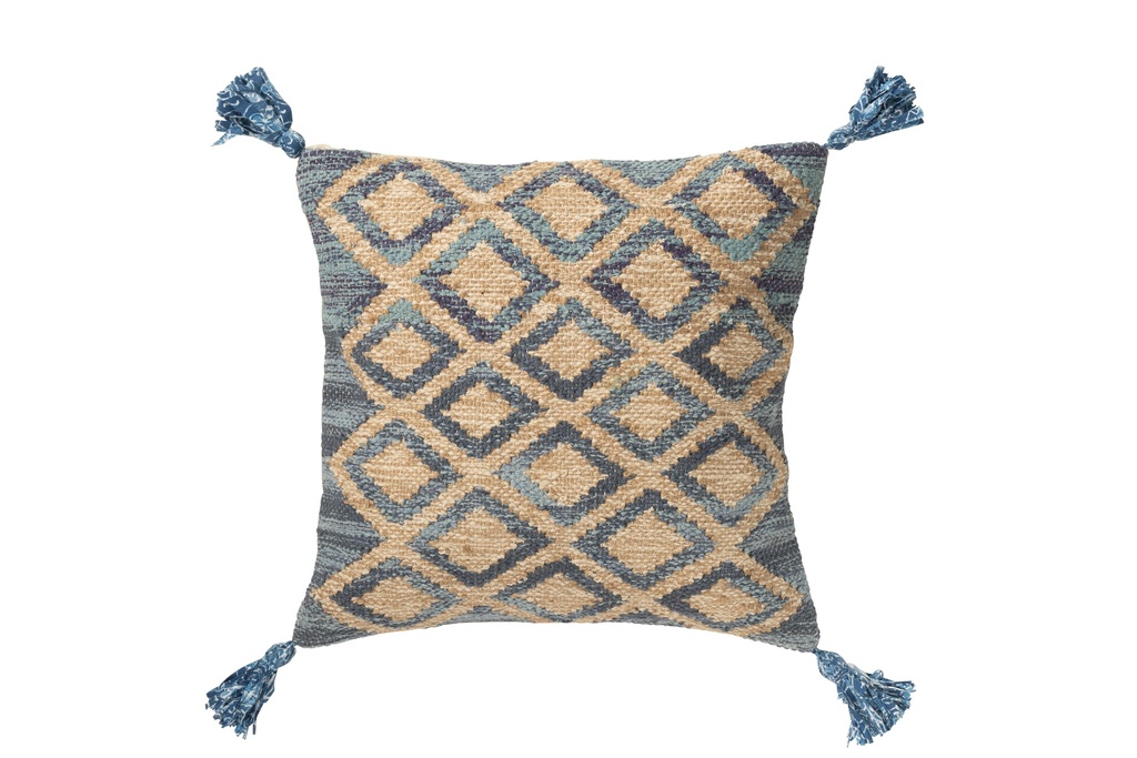 Coussin carré motif losange jute/coton