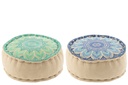 Pouf Round Flower Cotton Turquoise/Blue