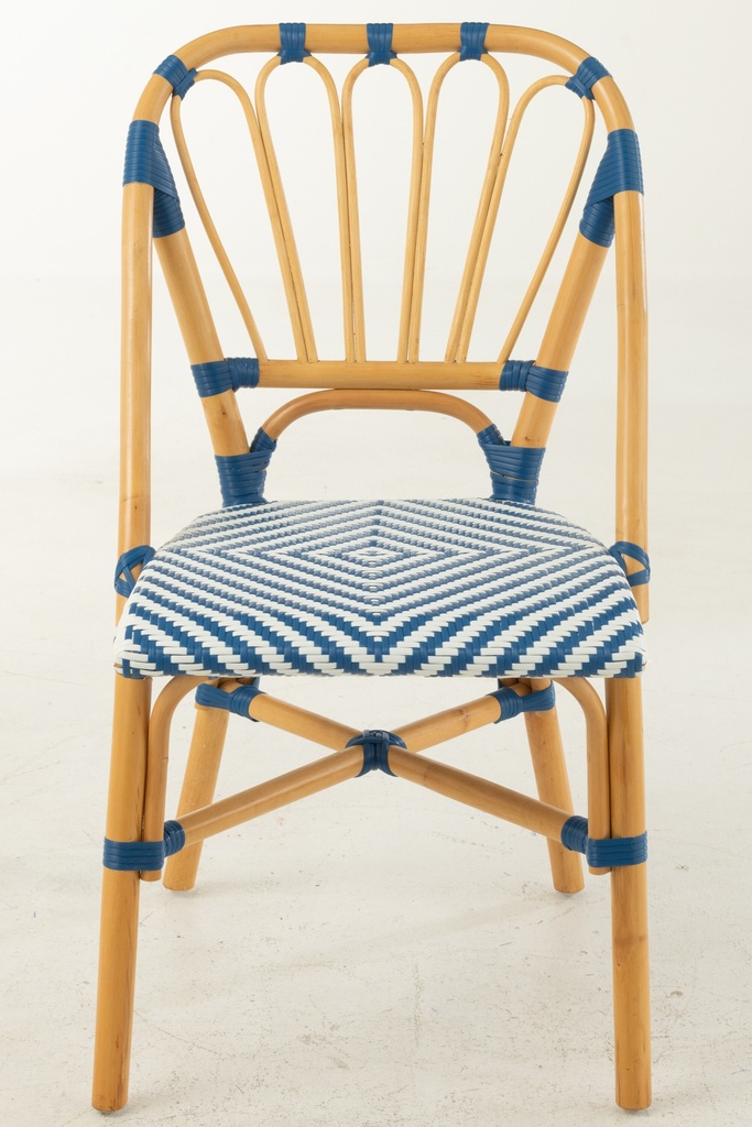 Chaise de salle à manger en rotin bleu/blanc