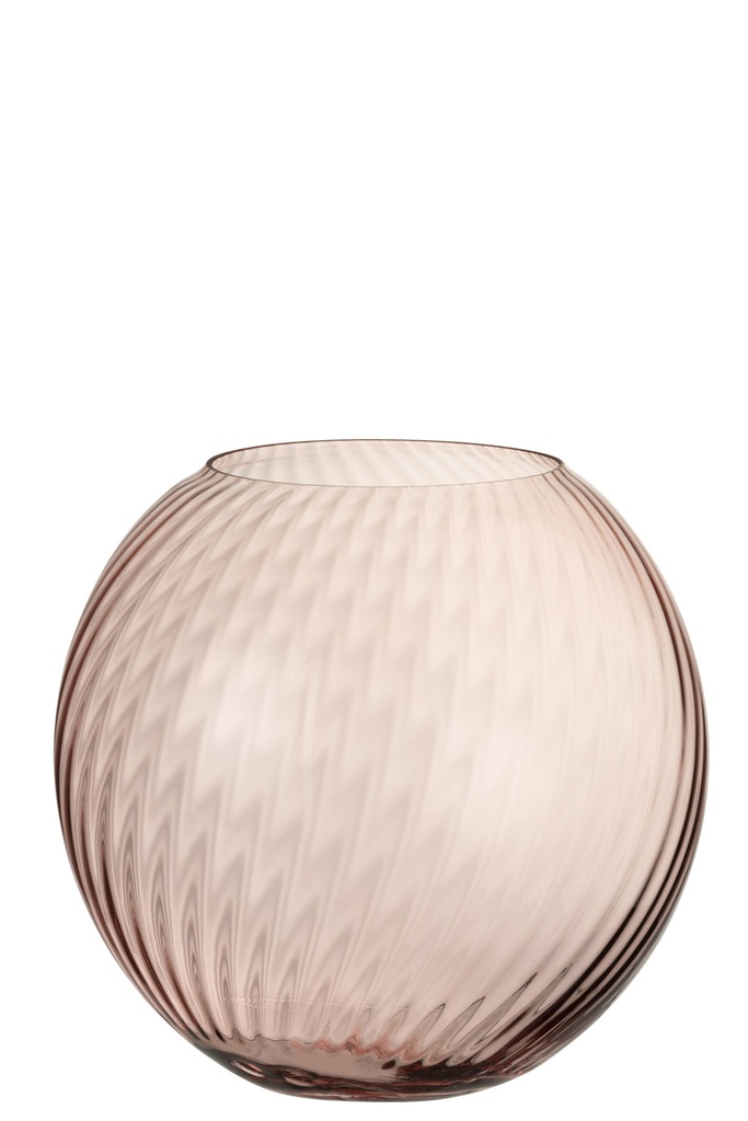 [13969] Vase Rond Crêtes Verre Rose