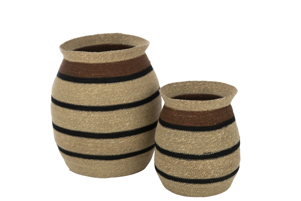 [31081] Lot de 2 paniers ronds rayés