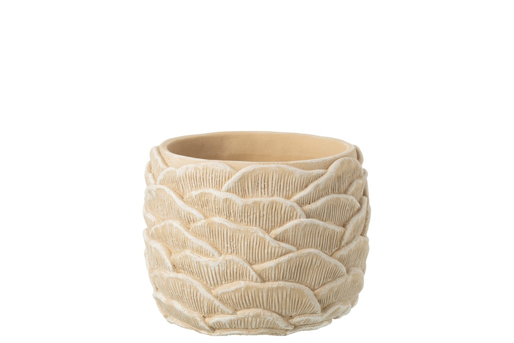 [58020] Flowerpot Round Relief Cement Beige