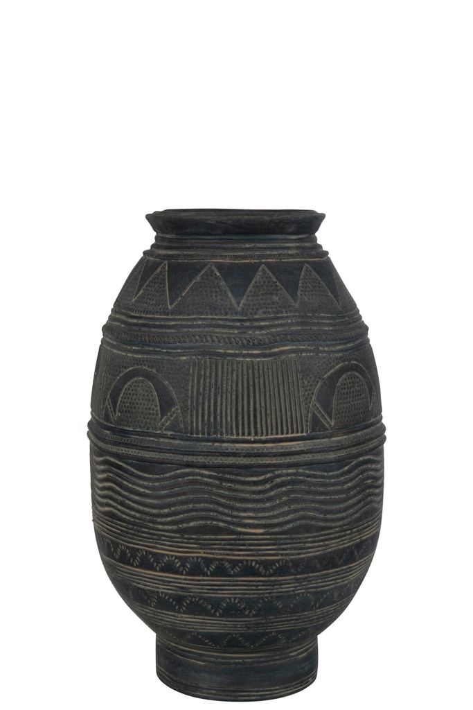 [43254] Vase Jug Circle Cement Black/Brown
