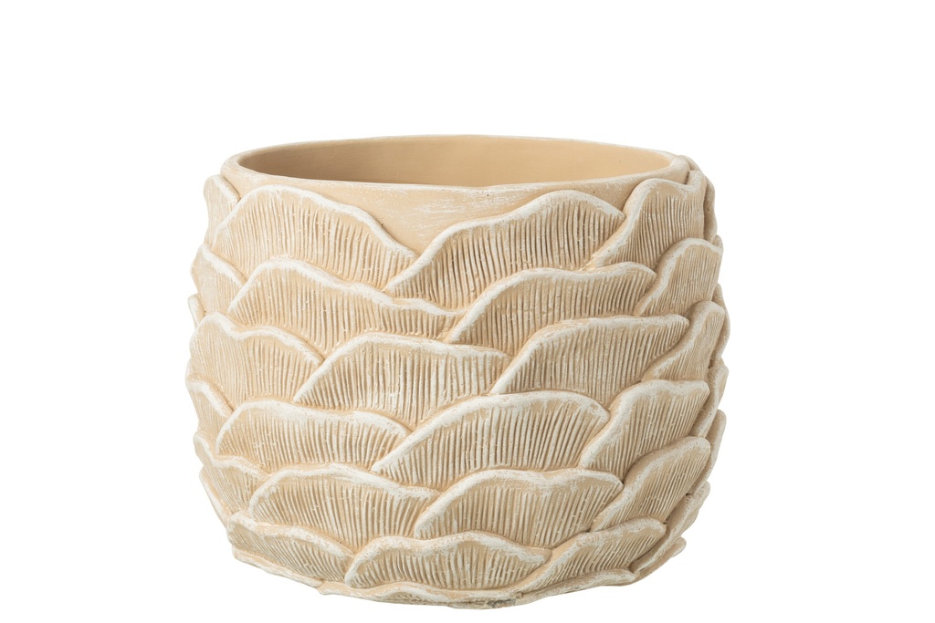 [58021] Flowerpot Round Relief Cement Beige
