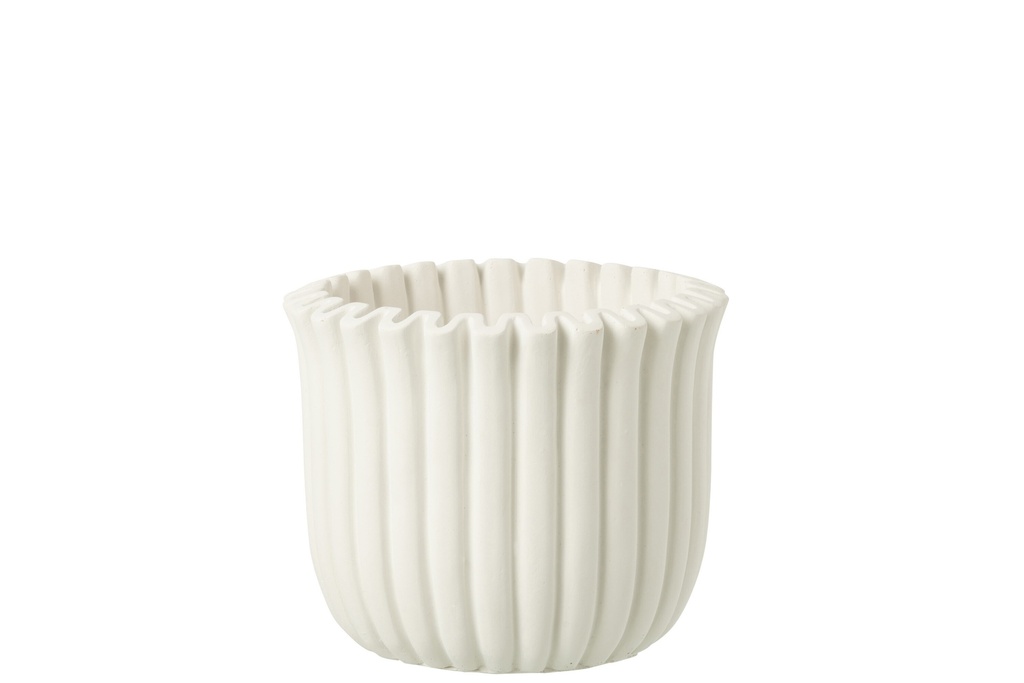 Pot de fleurs nervuré en ciment blanc grand format