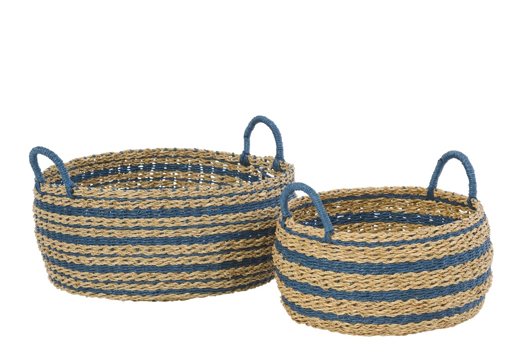 [61647] Set Of 2 Basket Striped Paper