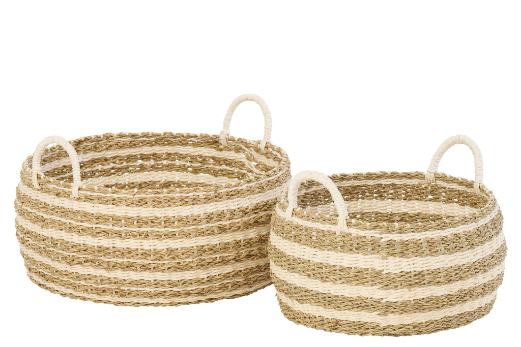 [61640] Set Of 2 Basket Striped Paper