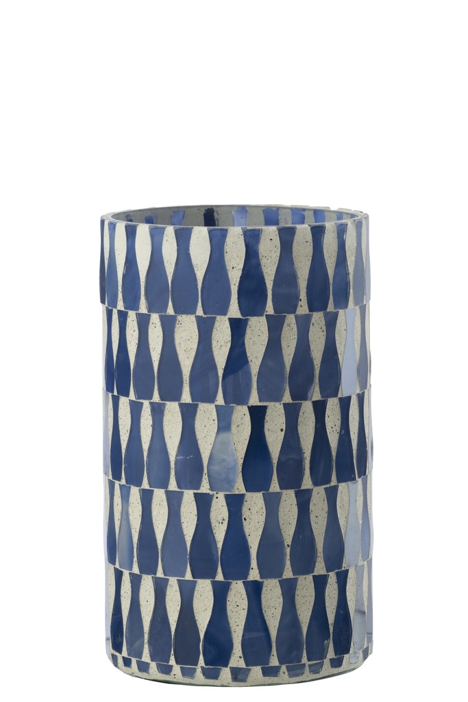 [62782] Candle Holder Glass Blue/White Large