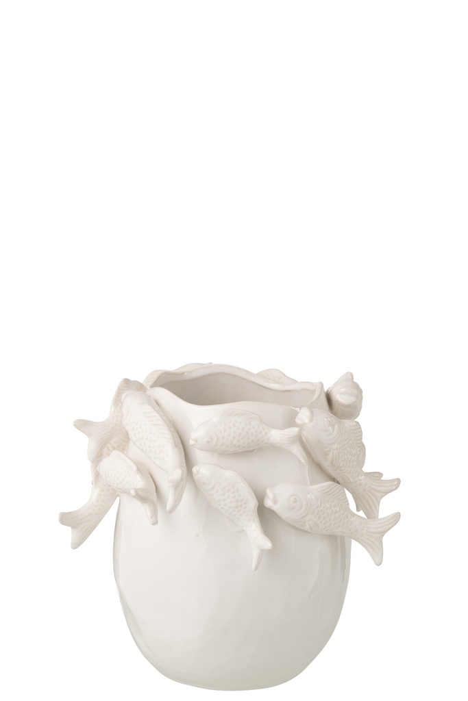 [63234] Vase Fish Clay Ecru Small