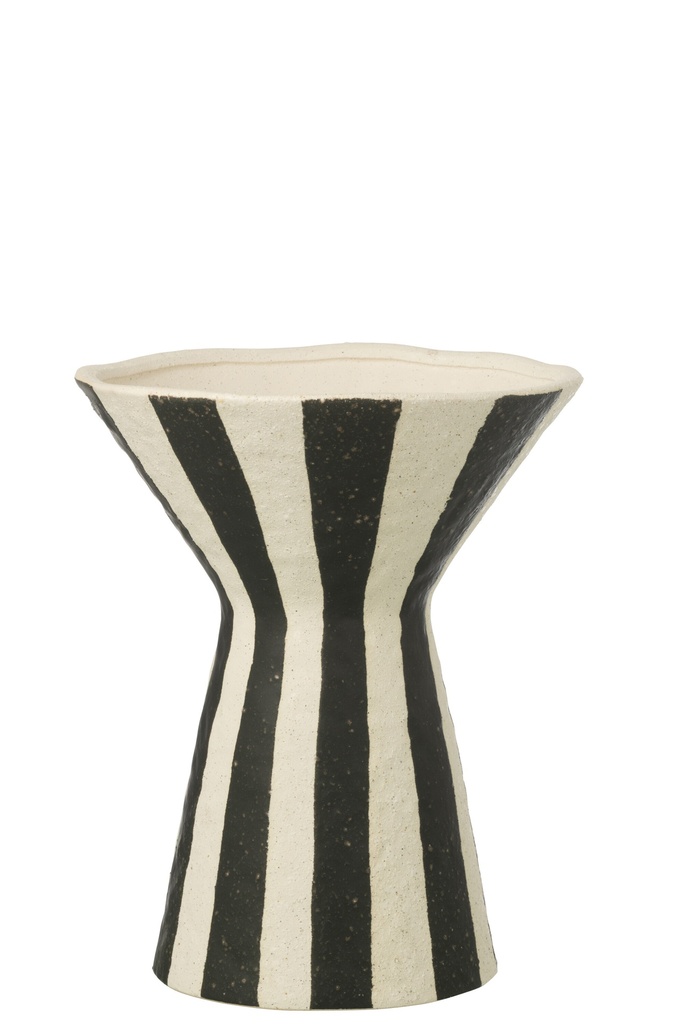 [63140] Vase Striped Stoneware Off-White/Black Large