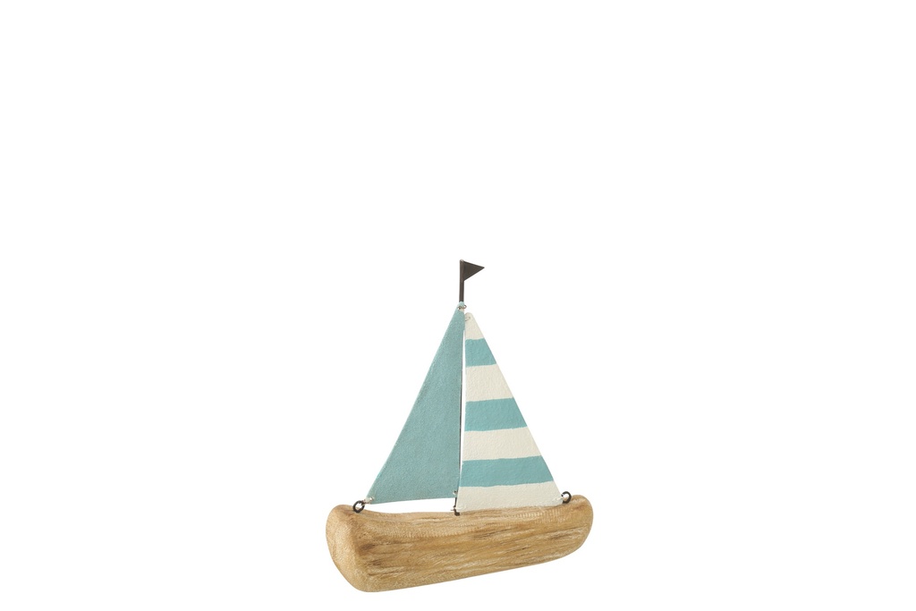 [64680] Sailboat Paulownia Wood Natural/Light Blue