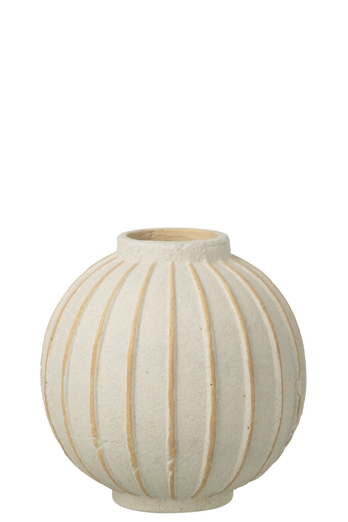 [63289] Vase Ball Striped Terracotta Off-White/Beige