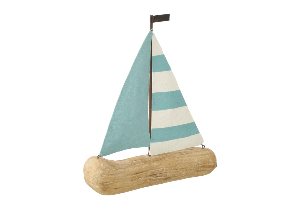 [64681] Sailboat Paulownia Wood Natural/Light Blue