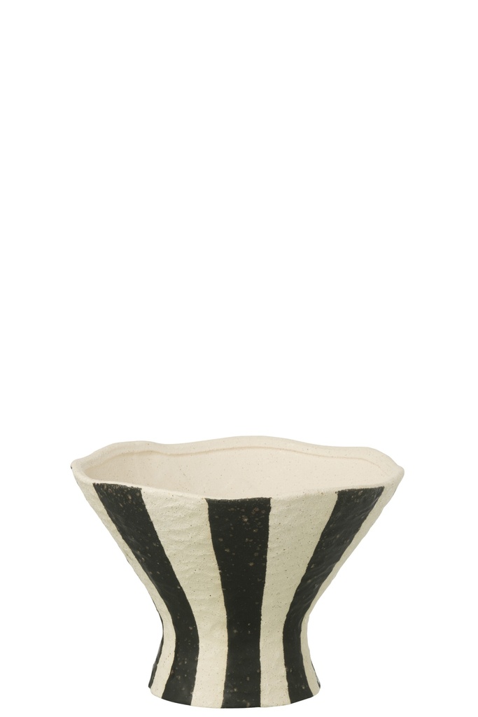 [63138] Vase Striped Stoneware Off-White/Black Small