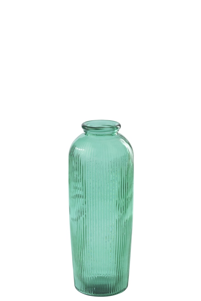 [62660] Floor Vase Striped Glass Emerald