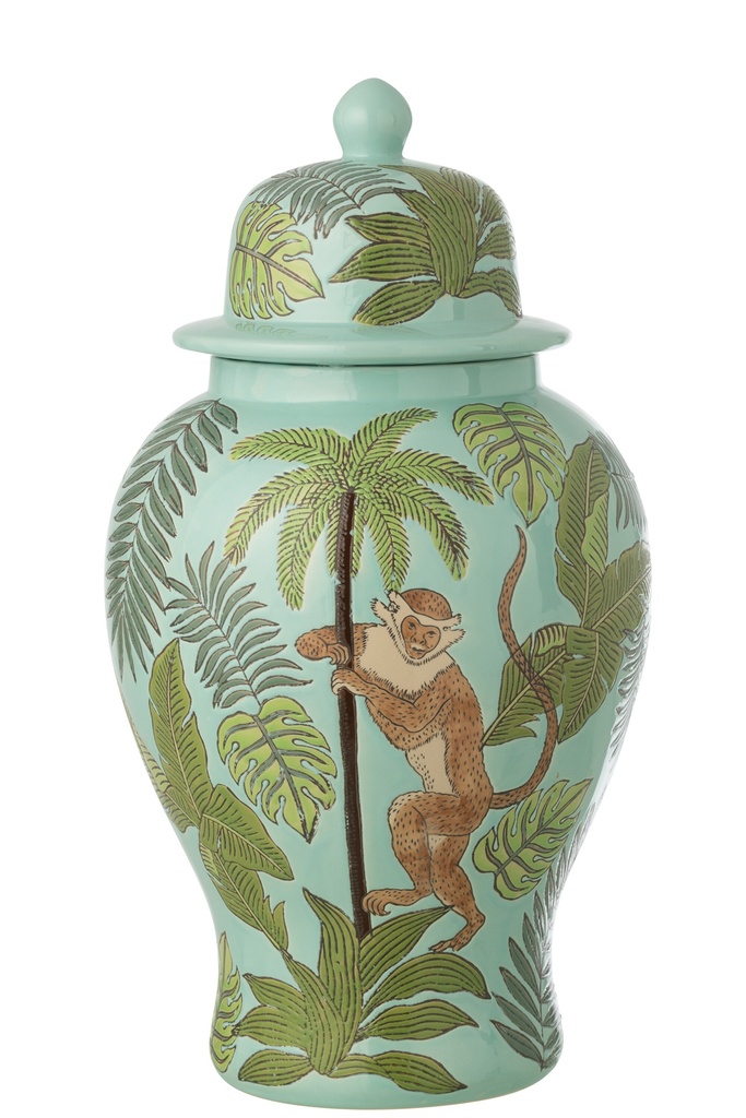 [63706] Jar Decorative Monkey Porcelain Multicolored
