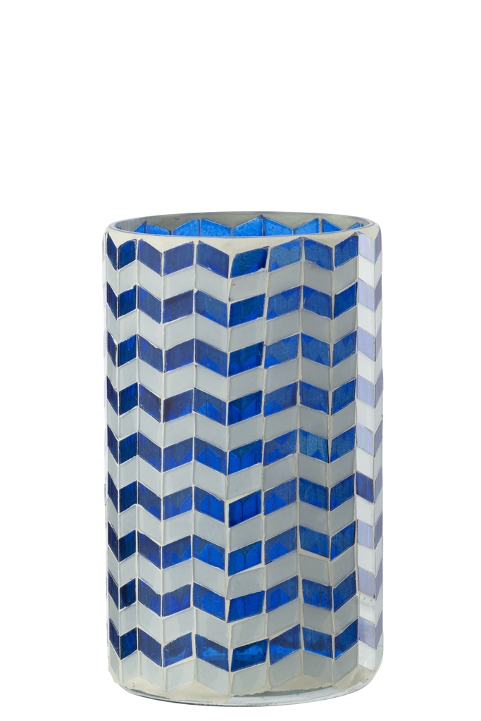 [62779] Candle Holder Glass Blue/White Large
