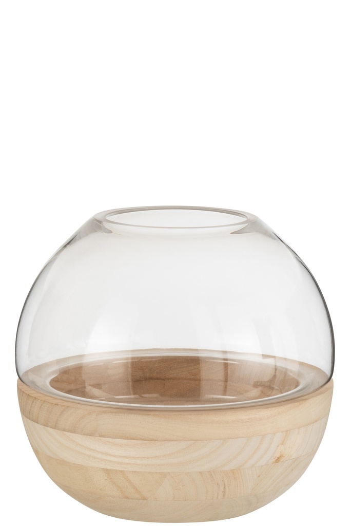 [7562] Vase Round Wood/Glass Light Brown