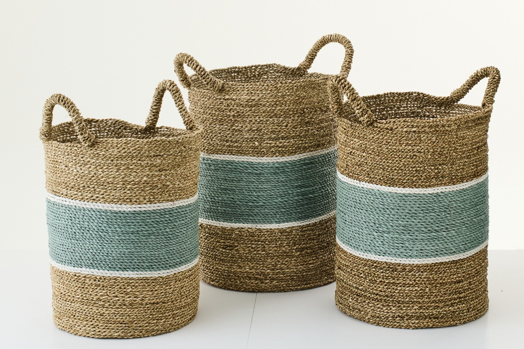 [63902] Set Of 3 Basket Striped Seagrass
