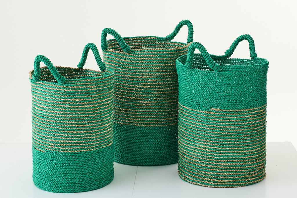 [63906] Set Of 3 Basket Striped Raffia