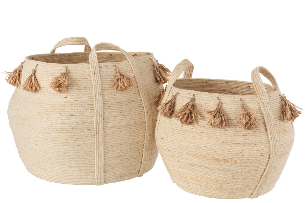 [12379] Set Of 2 Baskets Ball Tassels