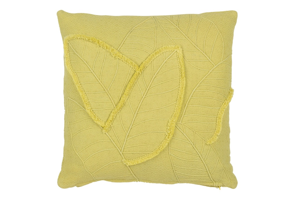 [41590] Cushion Leaves Cotton Lemon Green