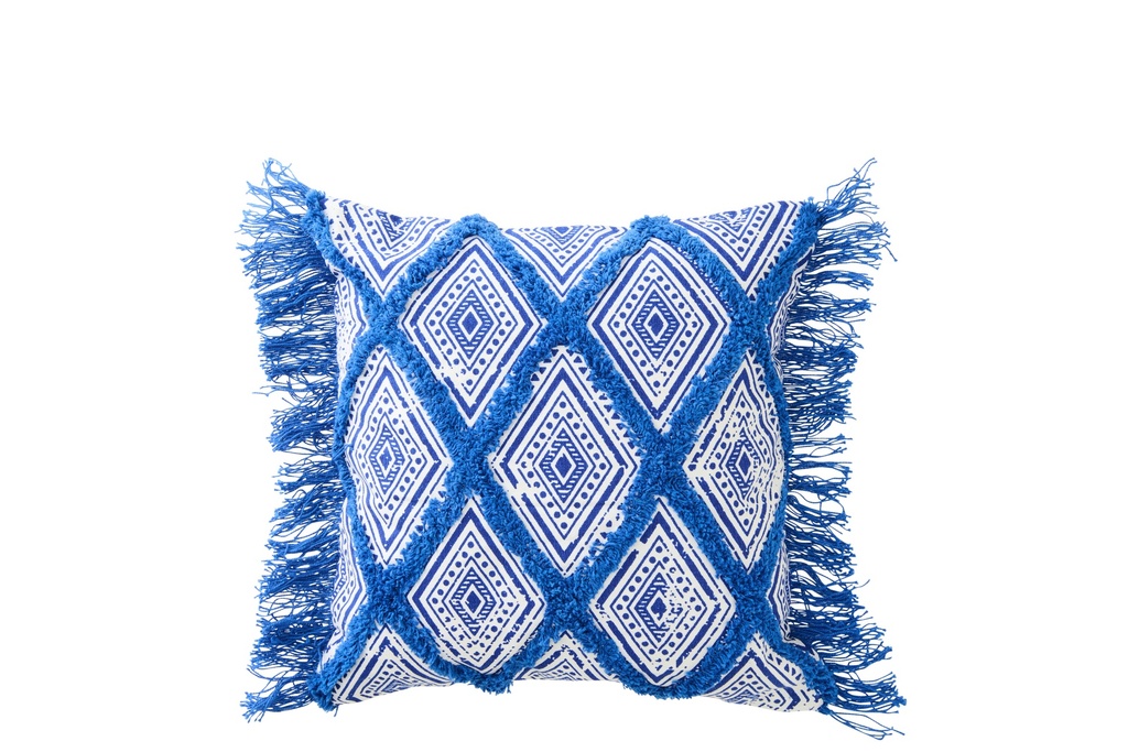 [64809] Cushion Oriental Pattern Cotton Blue/White