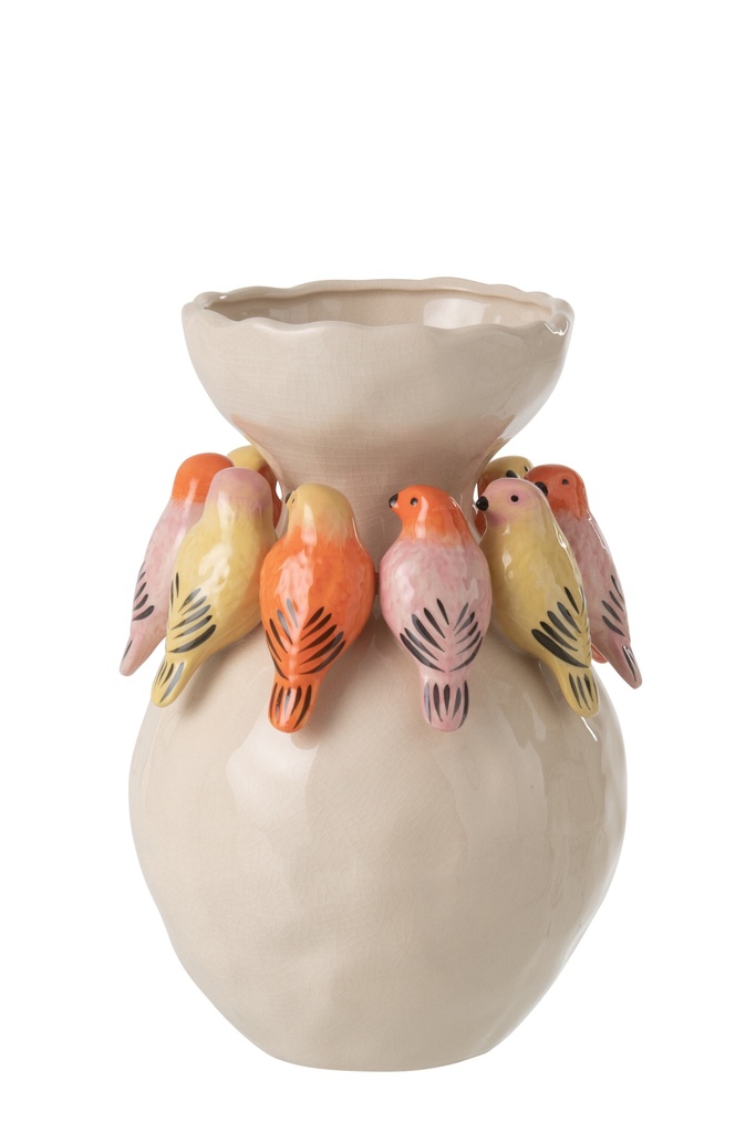 [63324] Vase Bird Ceramic Multicolored Large