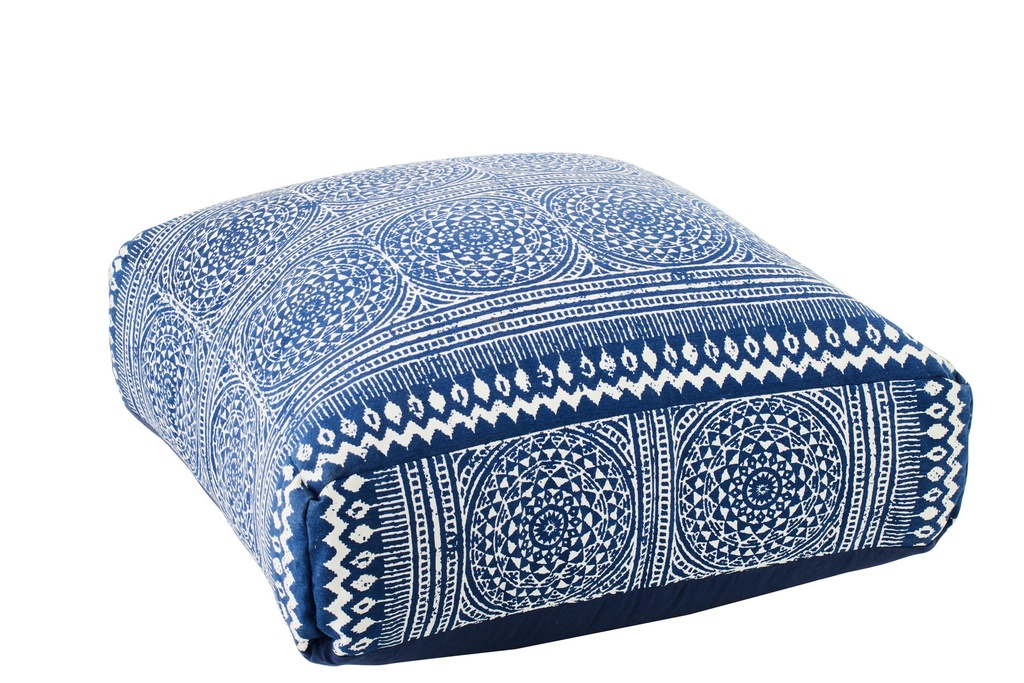 [64808] Pouffe Mosaic Cotton Blue/White