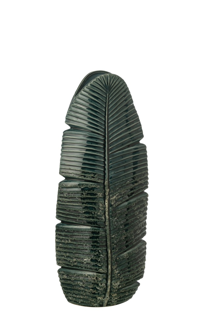 Vase Leaf Stoneware Dark Green