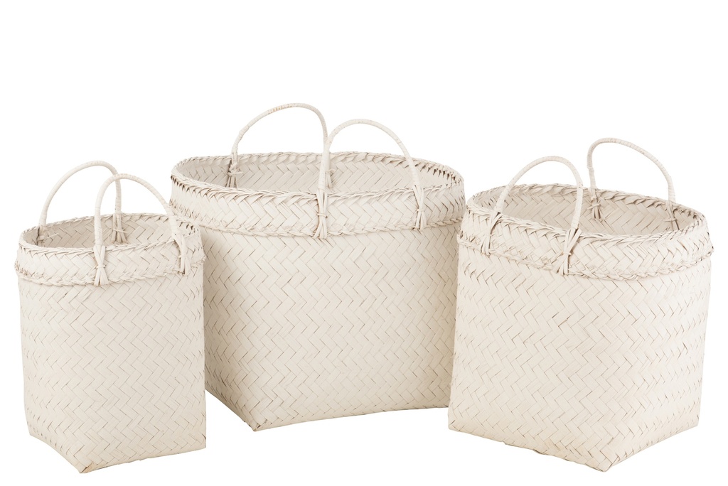 [10820] Set Of 3 Baskets Square Rattan