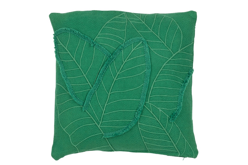 [41591] Cushion Leaves Cotton Dark Green
