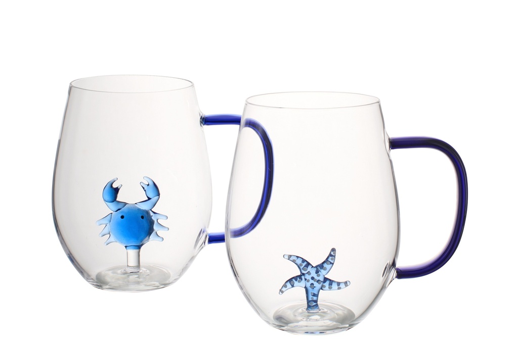 [63735] Drinking Glass Starfish/Crab With Handle