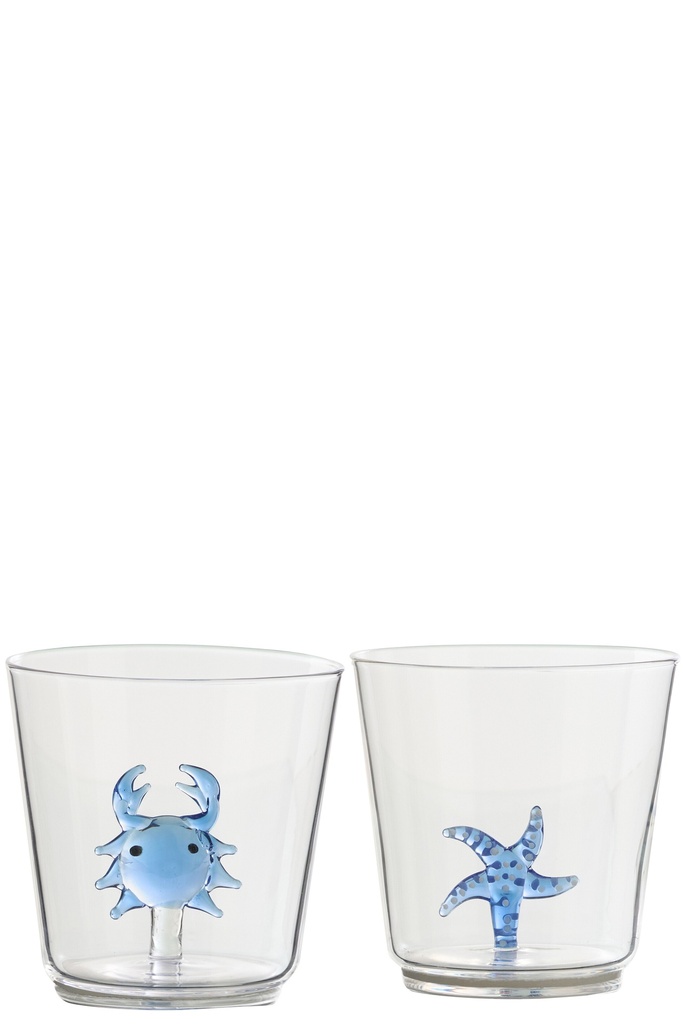 [63734] Drinking Glass Starfish/Crab Glass Blue/Transparent