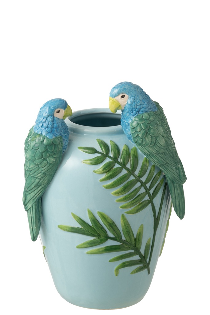 [62994] Vase Parrots Ceramic Green/Blue Medium