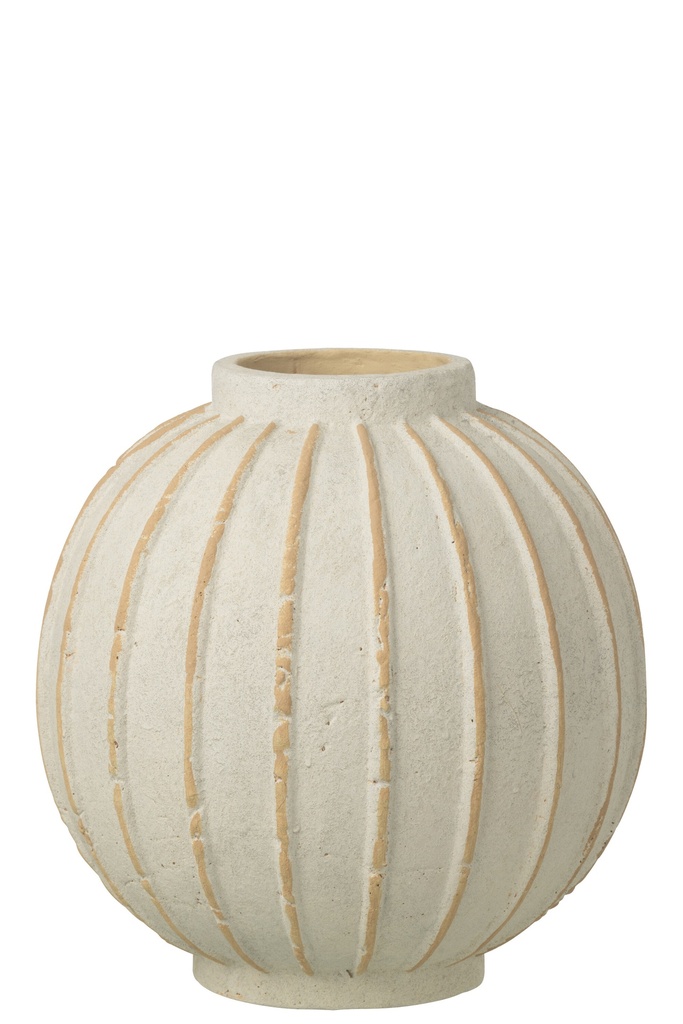 [63290] Vase Ball Striped Terracotta Off-White/Beige