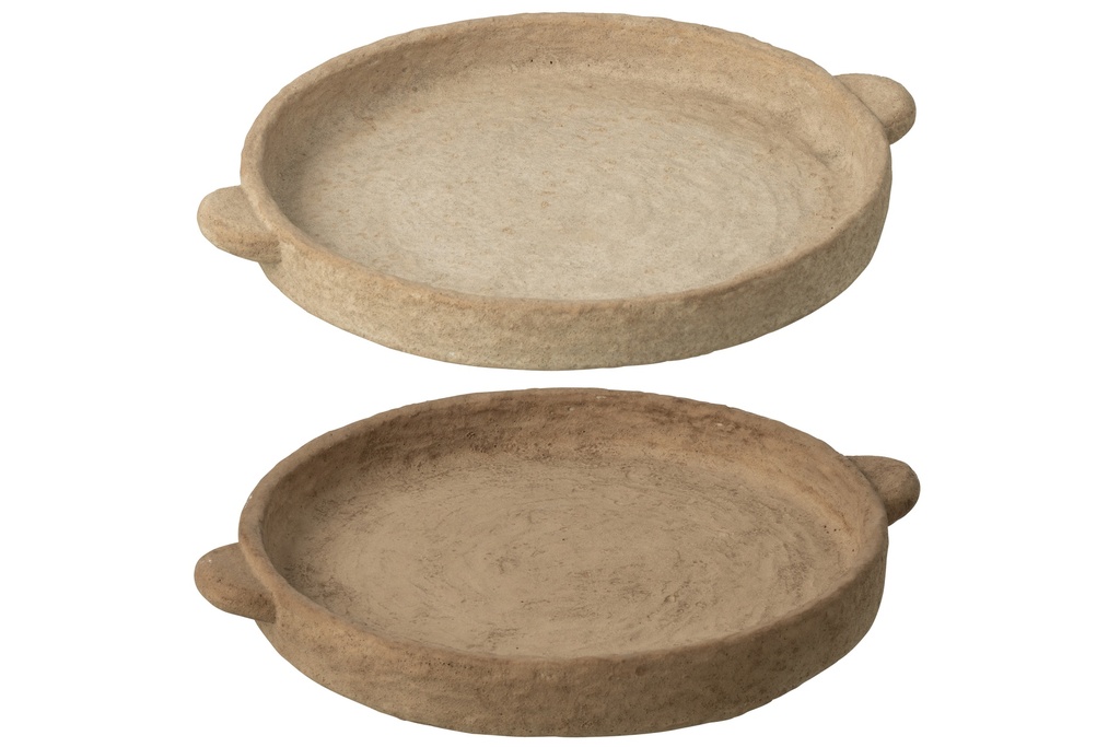 Plate Round Cement Beige/Dark Brown