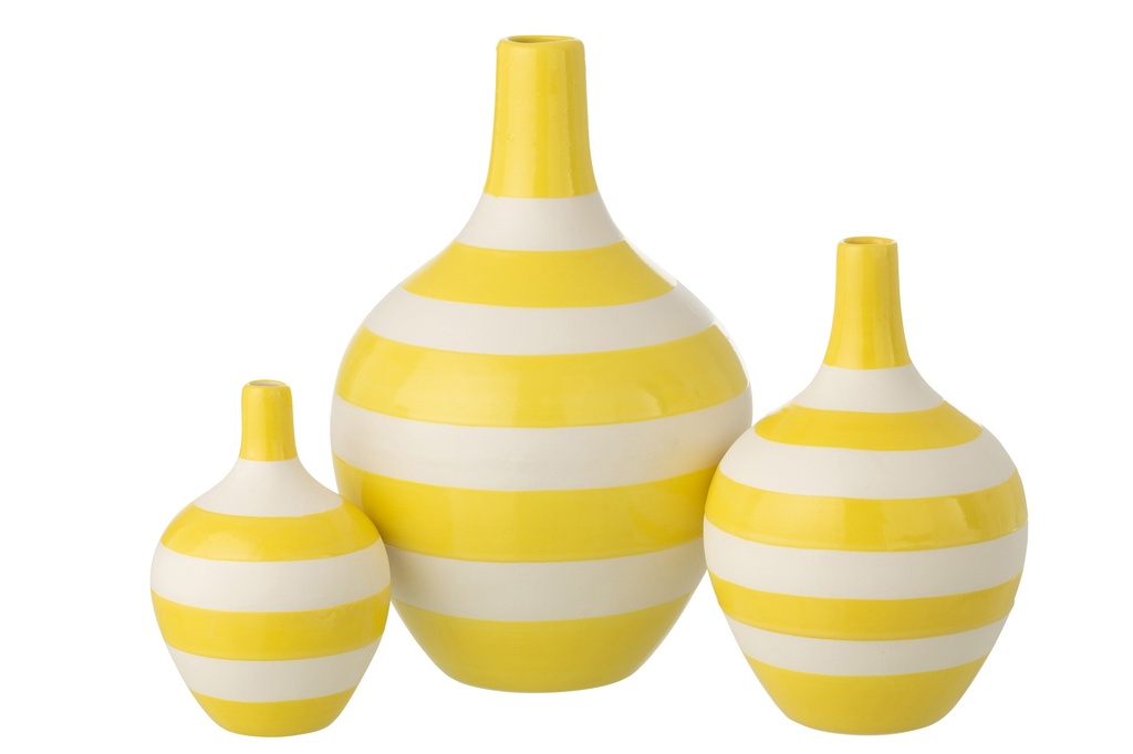 Set Of 3 Vase Striped Porcelain
